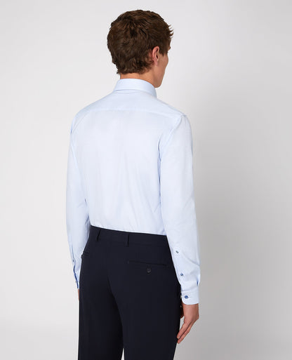 Man wearing a blue Tapered Fit Cotton Shirt