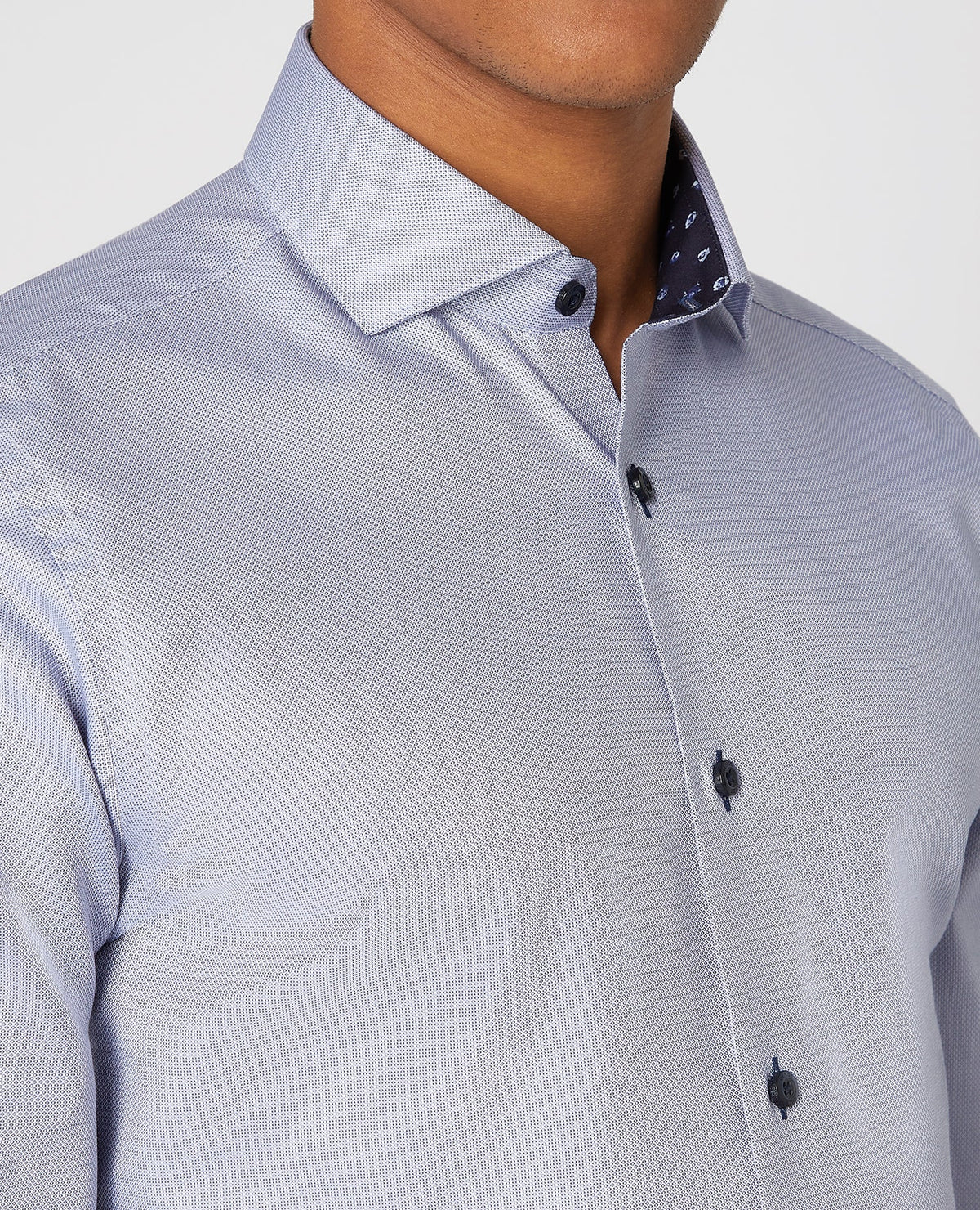 Man wearing a blue Tapered Fit Cotton Shirt