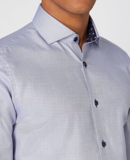 Man wearing a blue Tapered Fit Cotton Shirt