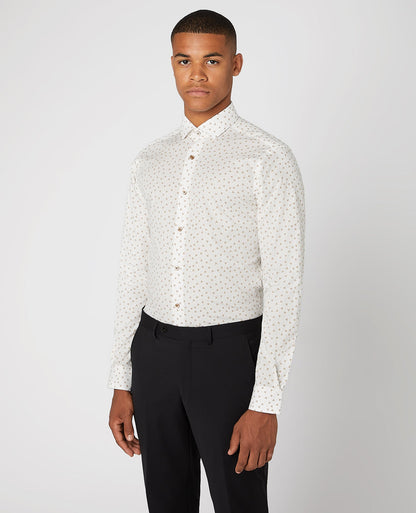 Slim Fit Print Cotton-Blend Stretch Shirt