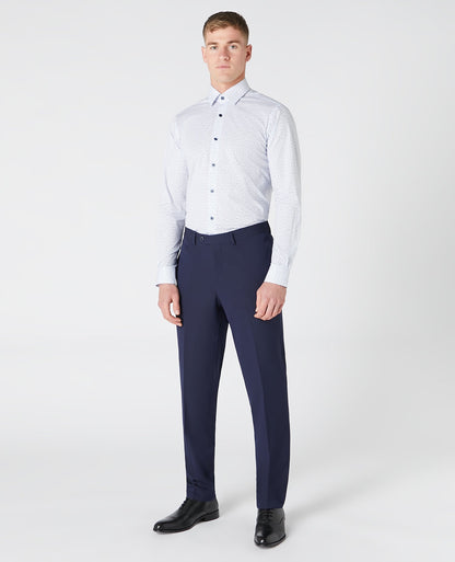 Man wearing a navy Tapered Fit Print Cotton Shirt