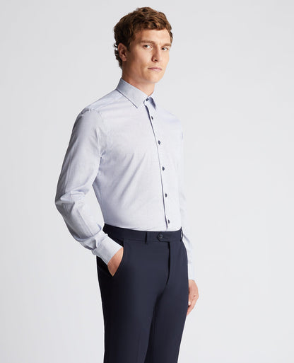 Man wearing a blue Tapered Fit Cotton Woven Shirt