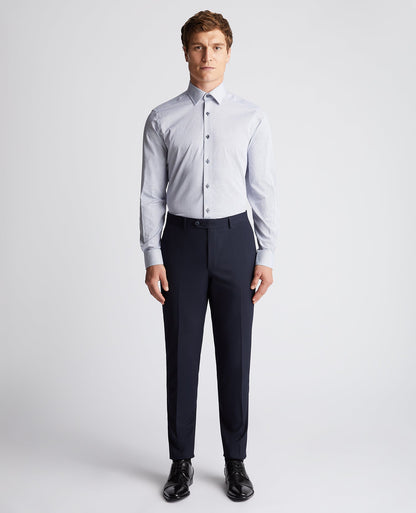 Man wearing a blue Tapered Fit Cotton Woven Shirt