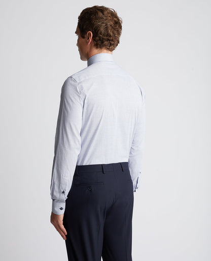 Man wearing a blue Tapered Fit Cotton Woven Shirt