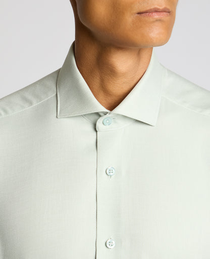 Man wearing a green Tapered Fit Cotton Shirt