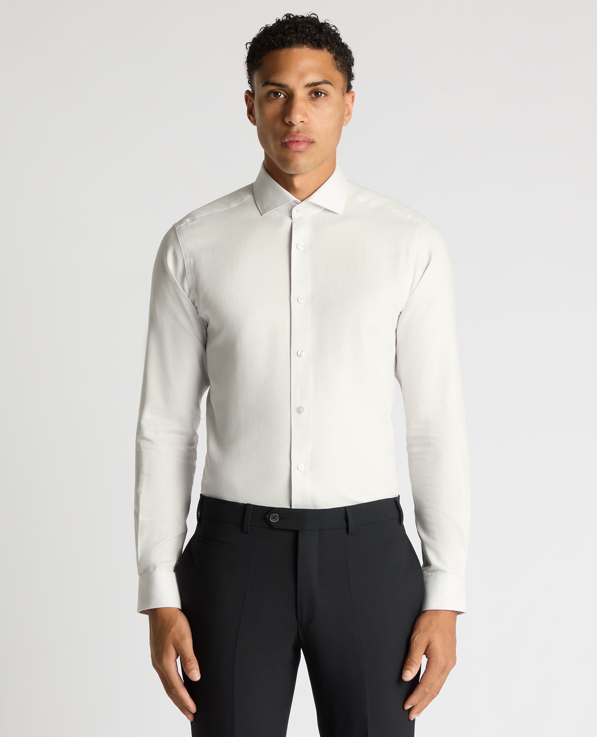 Man wearing a grey Slim Fit Cotton Twill Shirt