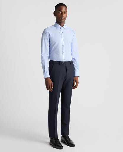 Man wearing a blue Tapered Fit Cotton Printed Shirt