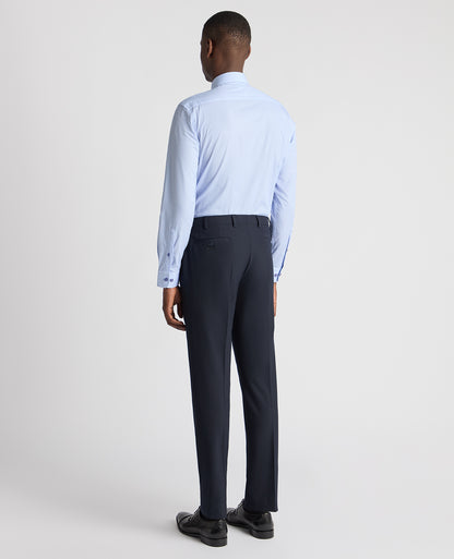 Man wearing a blue Tapered Fit Cotton Printed Shirt