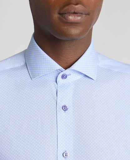 Man wearing a blue Tapered Fit Cotton Printed Shirt