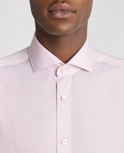 Man wearing a pink Tapered Fit Cotton Printed Shirt