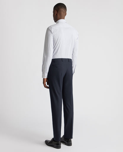 Man wearing a navy Tapered Fit Cotton Stretch Printed Shirt