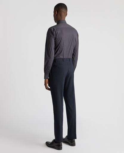 Man wearing a navy Tapered Fit Cotton Stretch Printed Shirt
