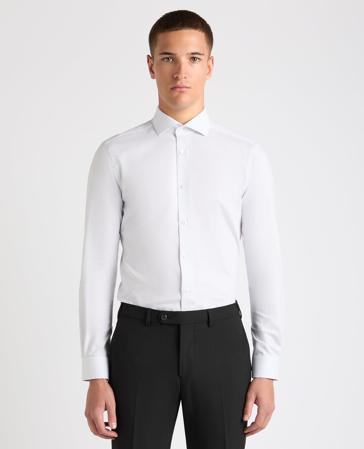 Man wearing a grey Slim Fit Cotton Shirt