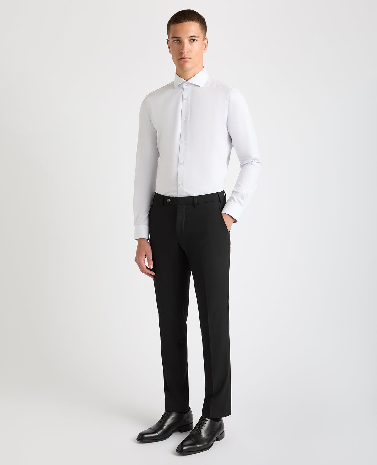 Man wearing a grey Slim Fit Cotton Shirt