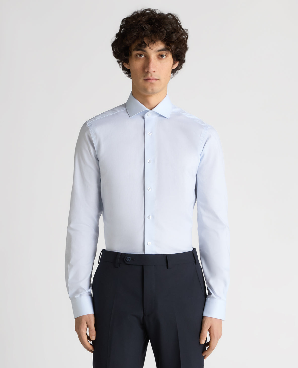 Man wearing a blue Slim Fit Cotton Shirt