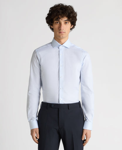 Man wearing a blue Slim Fit Cotton Shirt