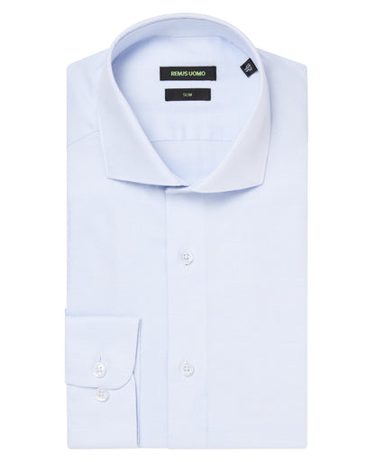 Man wearing a blue Slim Fit Cotton Shirt