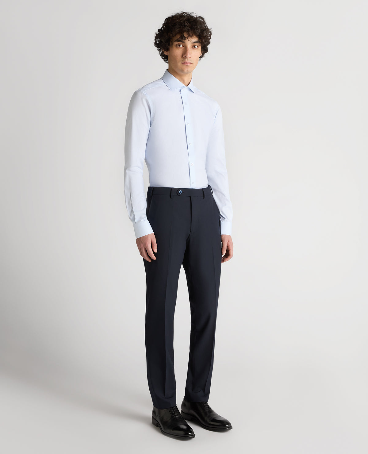 Man wearing a blue Slim Fit Cotton Shirt