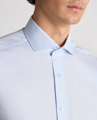 Man wearing a blue Slim Fit Cotton Shirt