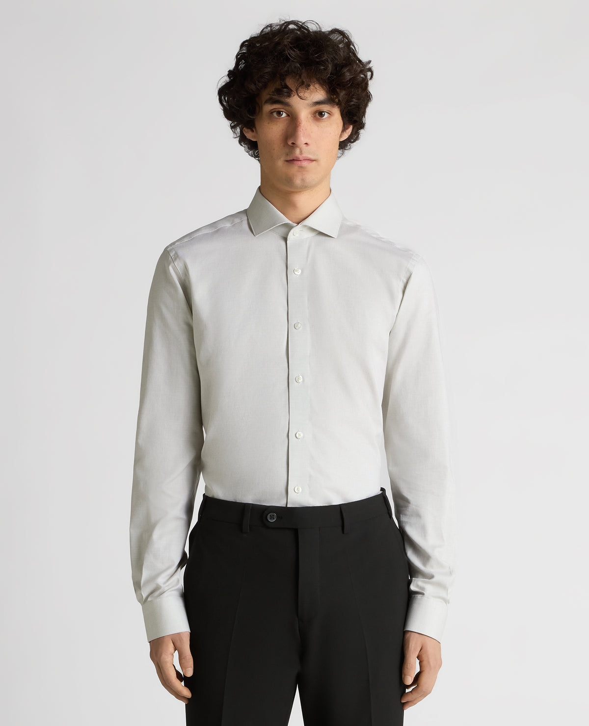 Man wearing a green Slim Fit Cotton Shirt