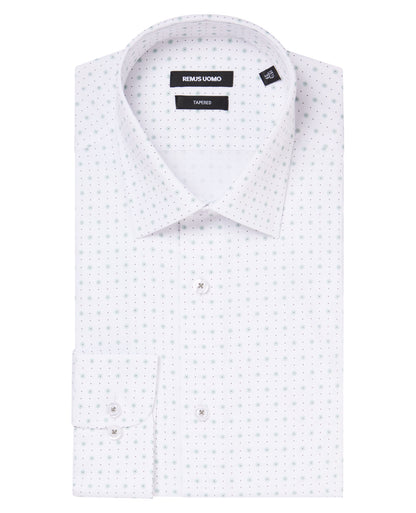 Man wearing a green Tapered Fit Cotton Stretch Shirt