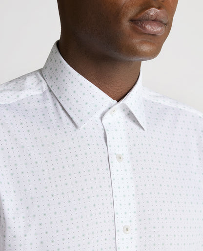 Man wearing a green Tapered Fit Cotton Stretch Shirt