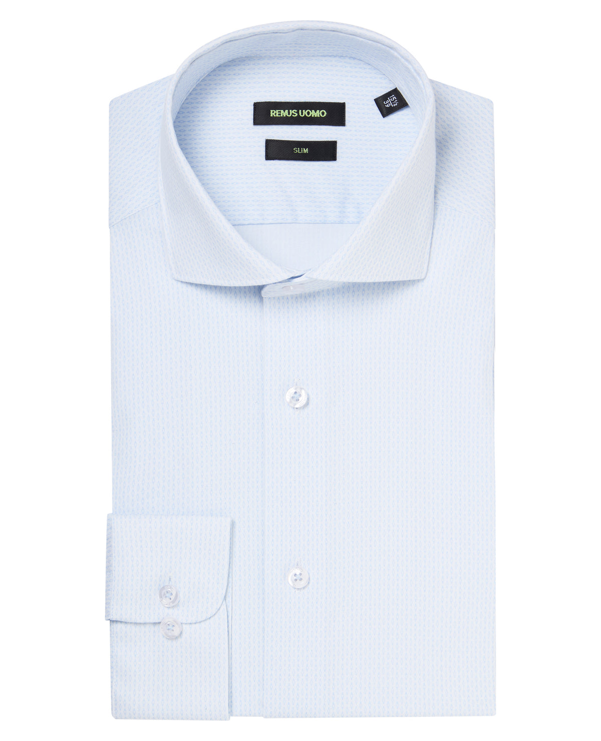 Man wearing a blue Slim Fit Cotton-Stretch Shirt