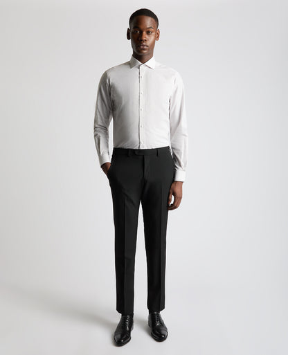 Man wearing a brown Tapered Fit Striped Cotton-Linen Shirt