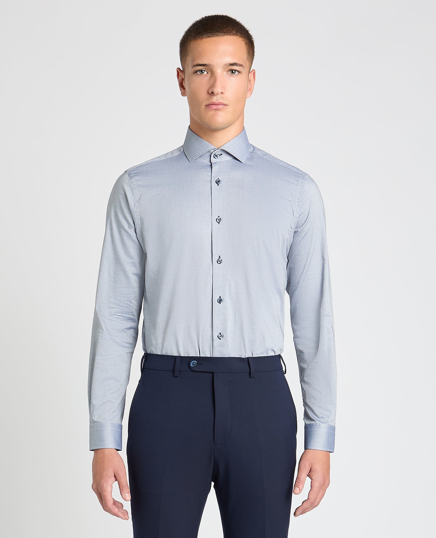 Tapered Fit Contrast Cotton Shirt