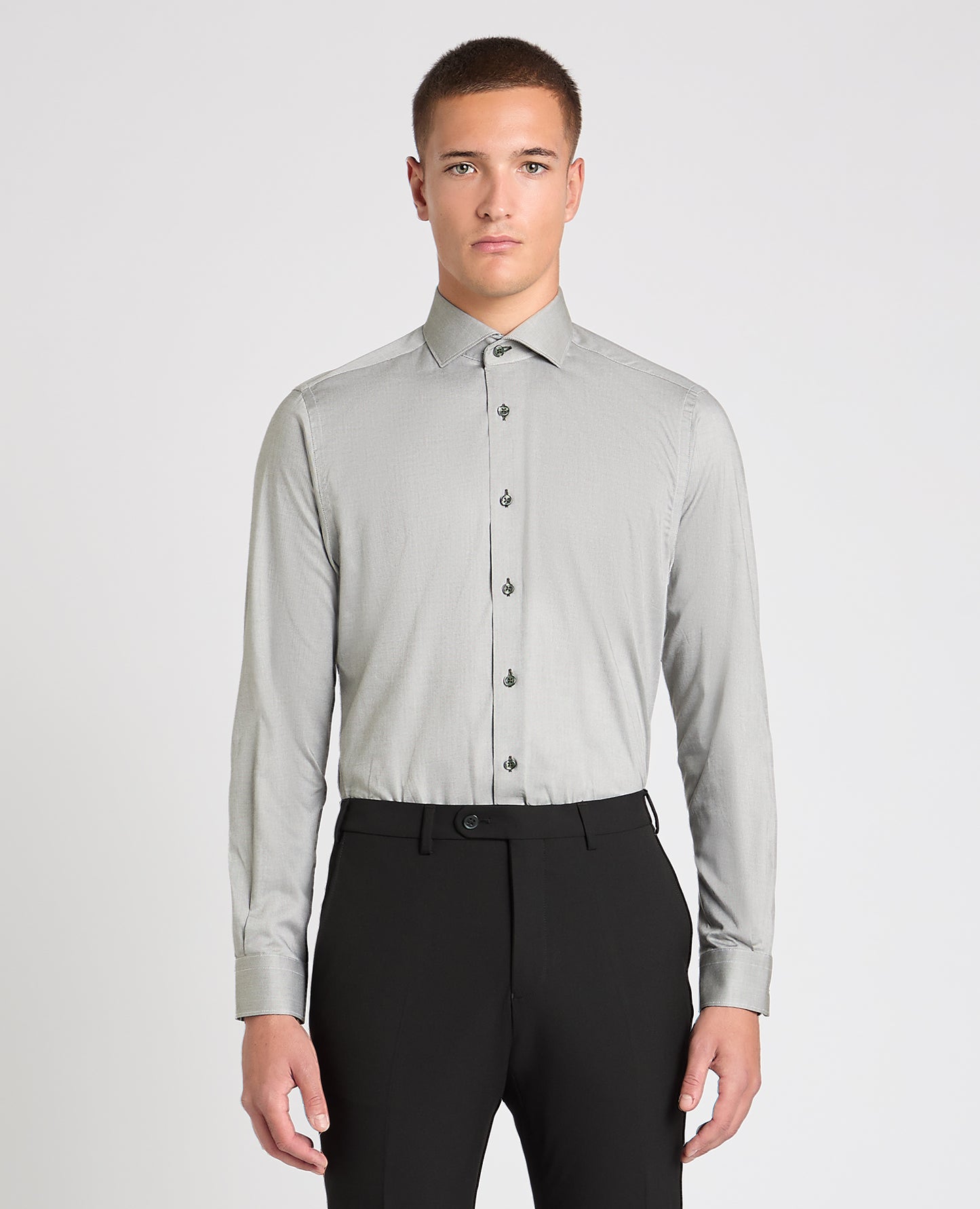 Tapered Fit Contrast Cotton Shirt