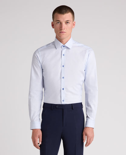Blue Tapered Fit Vertical Stripe Cotton Shirt