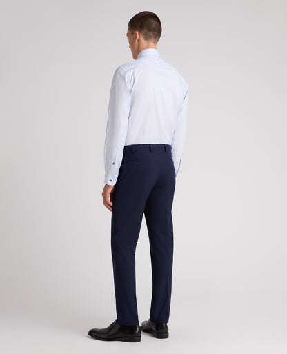 Blue Tapered Fit Vertical Stripe Cotton Shirt