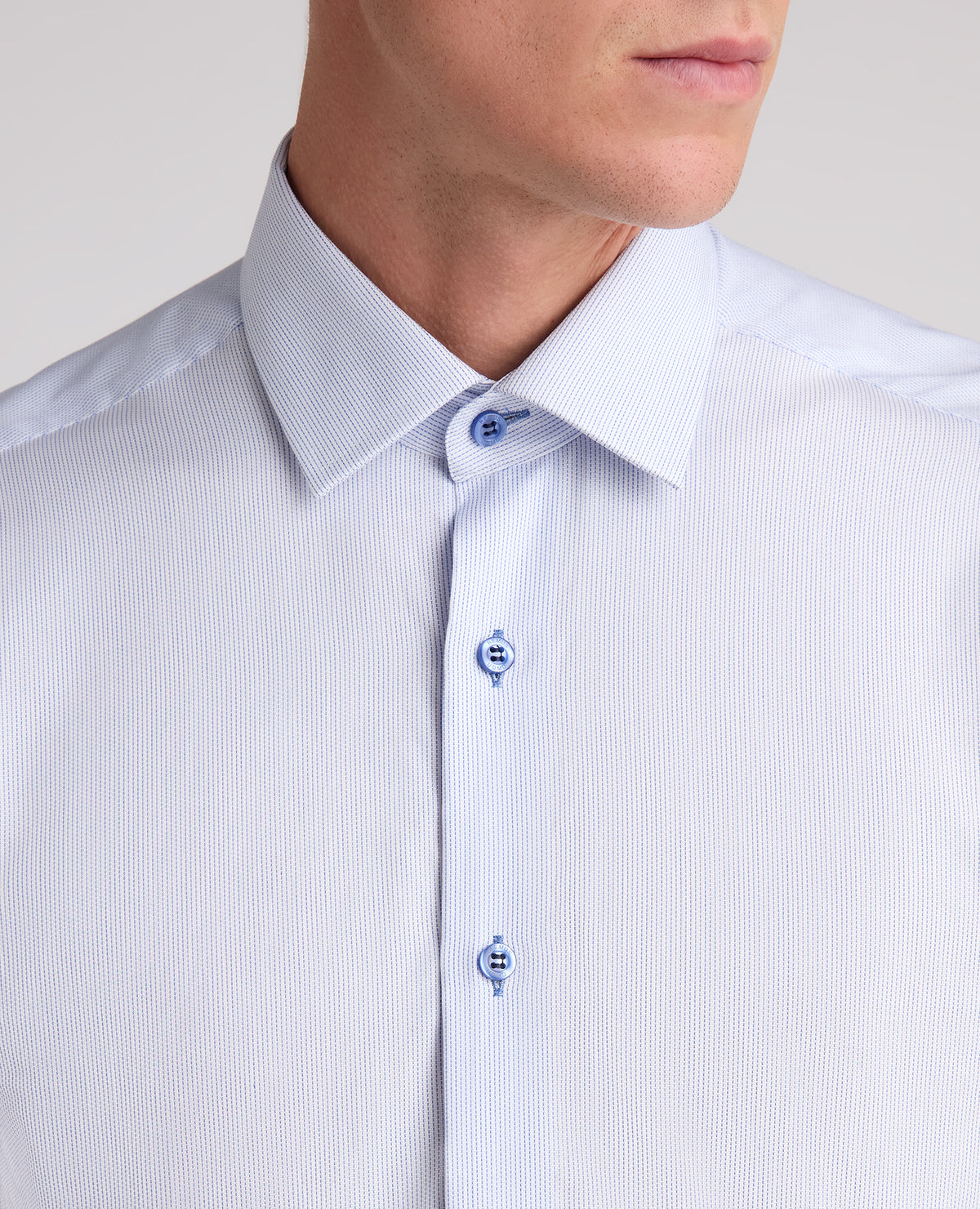 Blue Tapered Fit Vertical Stripe Cotton Shirt