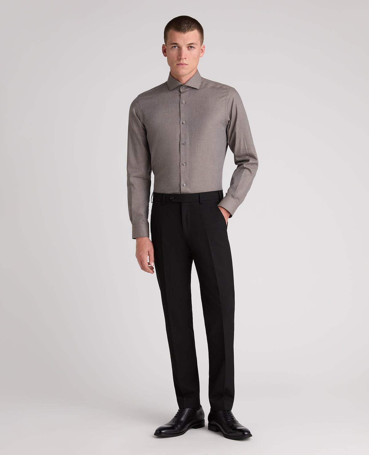 Light Brown Tapered Fit Cotton Shirt