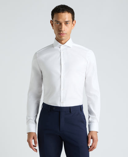 White Slim Fit Patterned Cotton Shirt