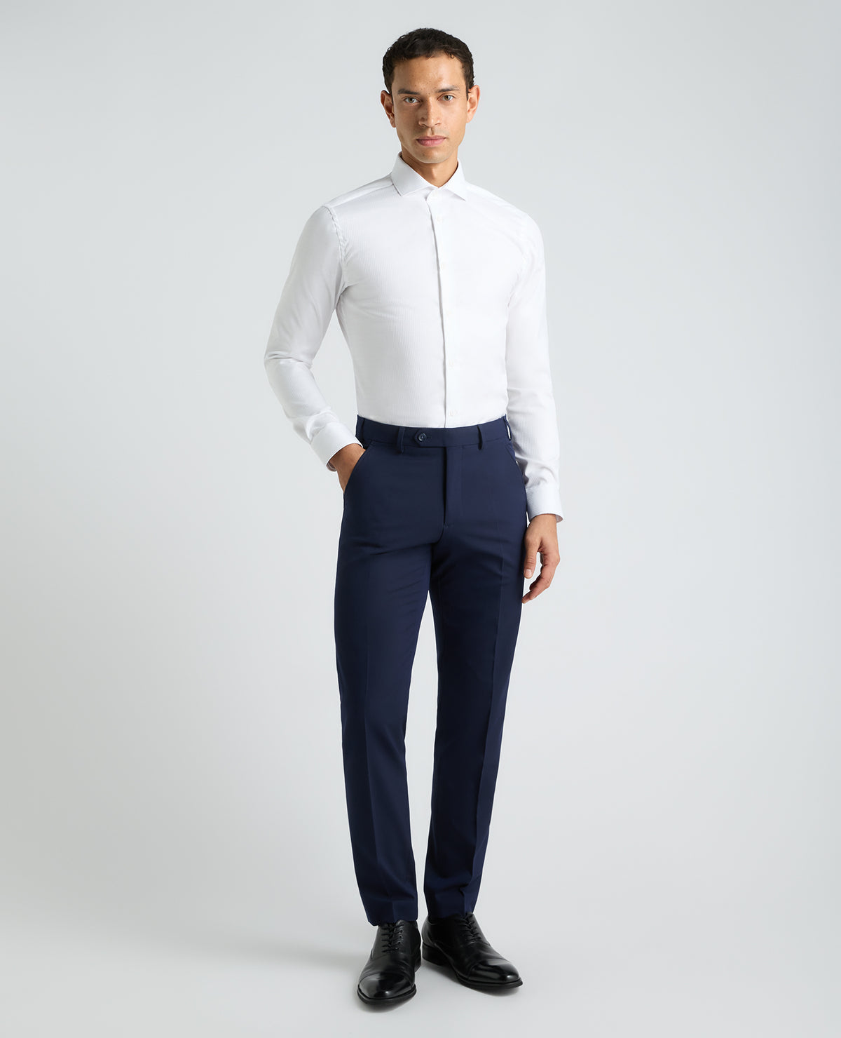 White Slim Fit Patterned Cotton Shirt