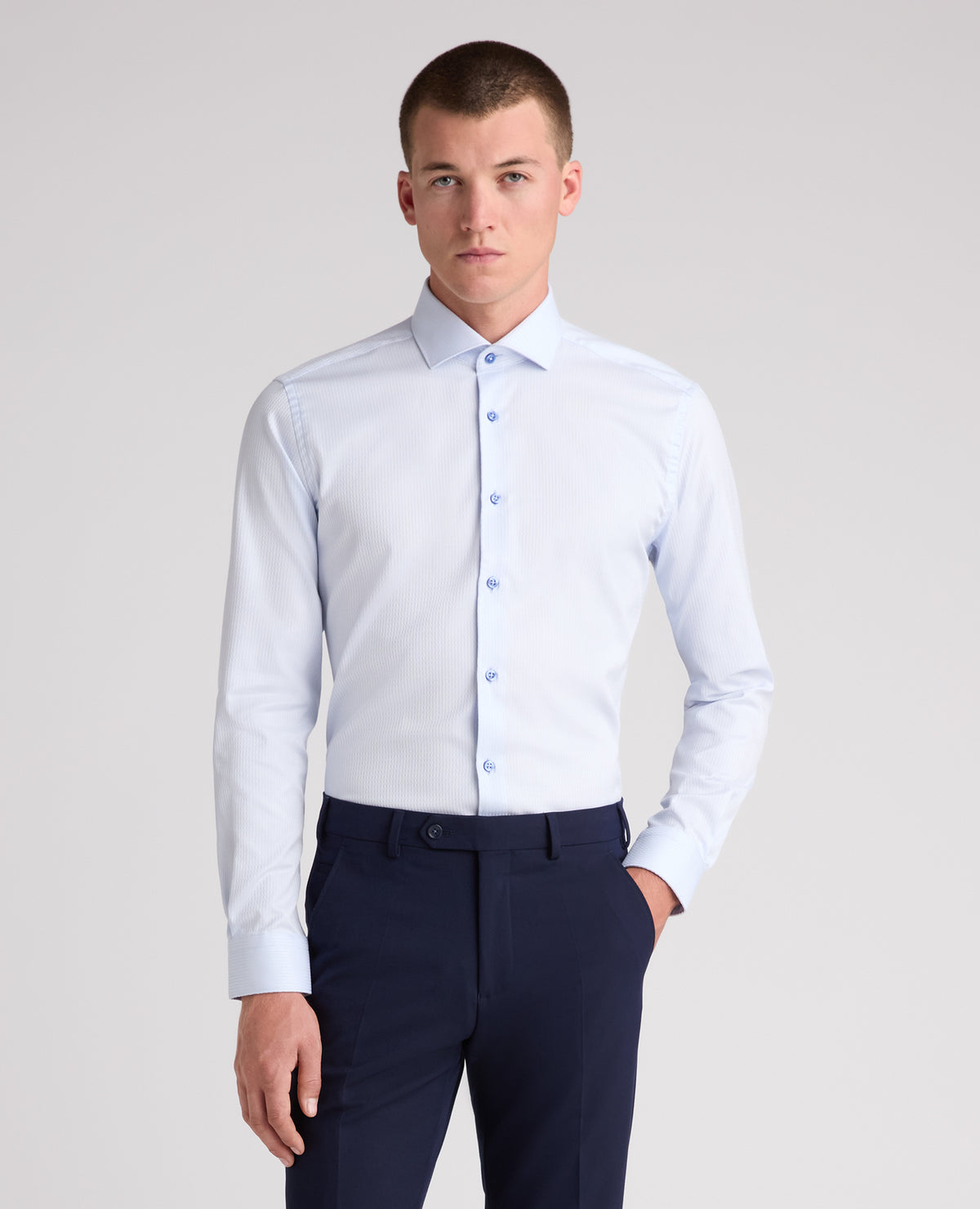 Light Blue Slim Fit Patterned Cotton Shirt
