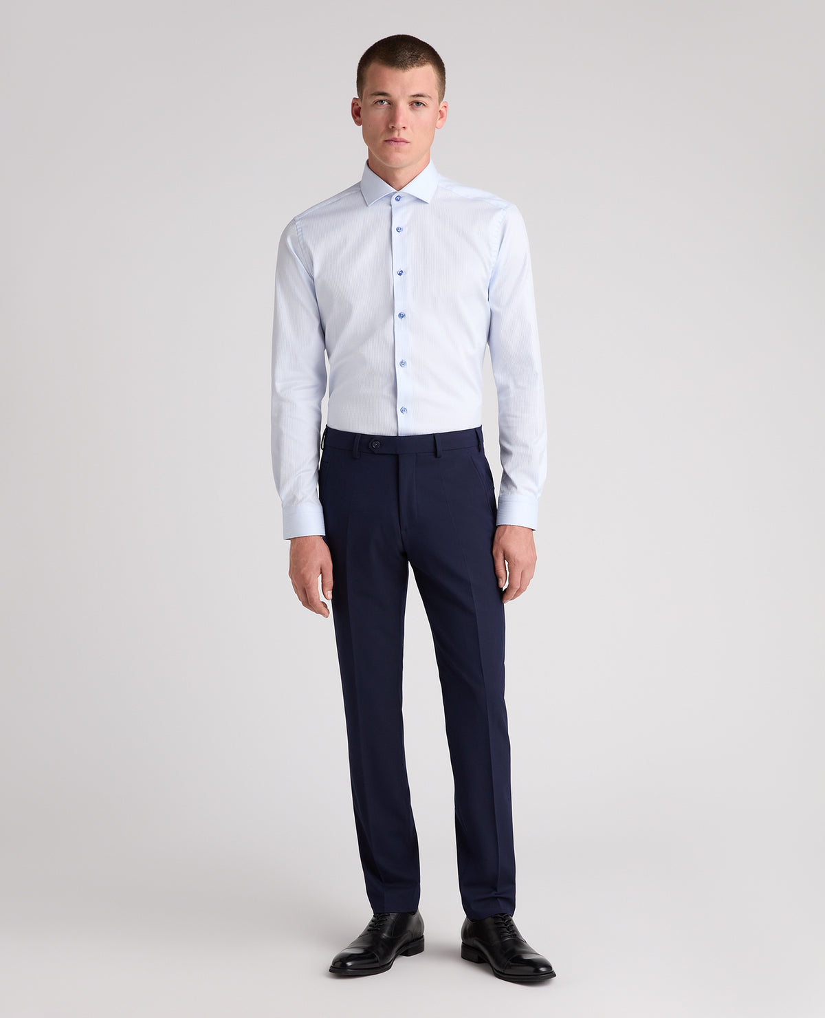 Light Blue Slim Fit Patterned Cotton Shirt
