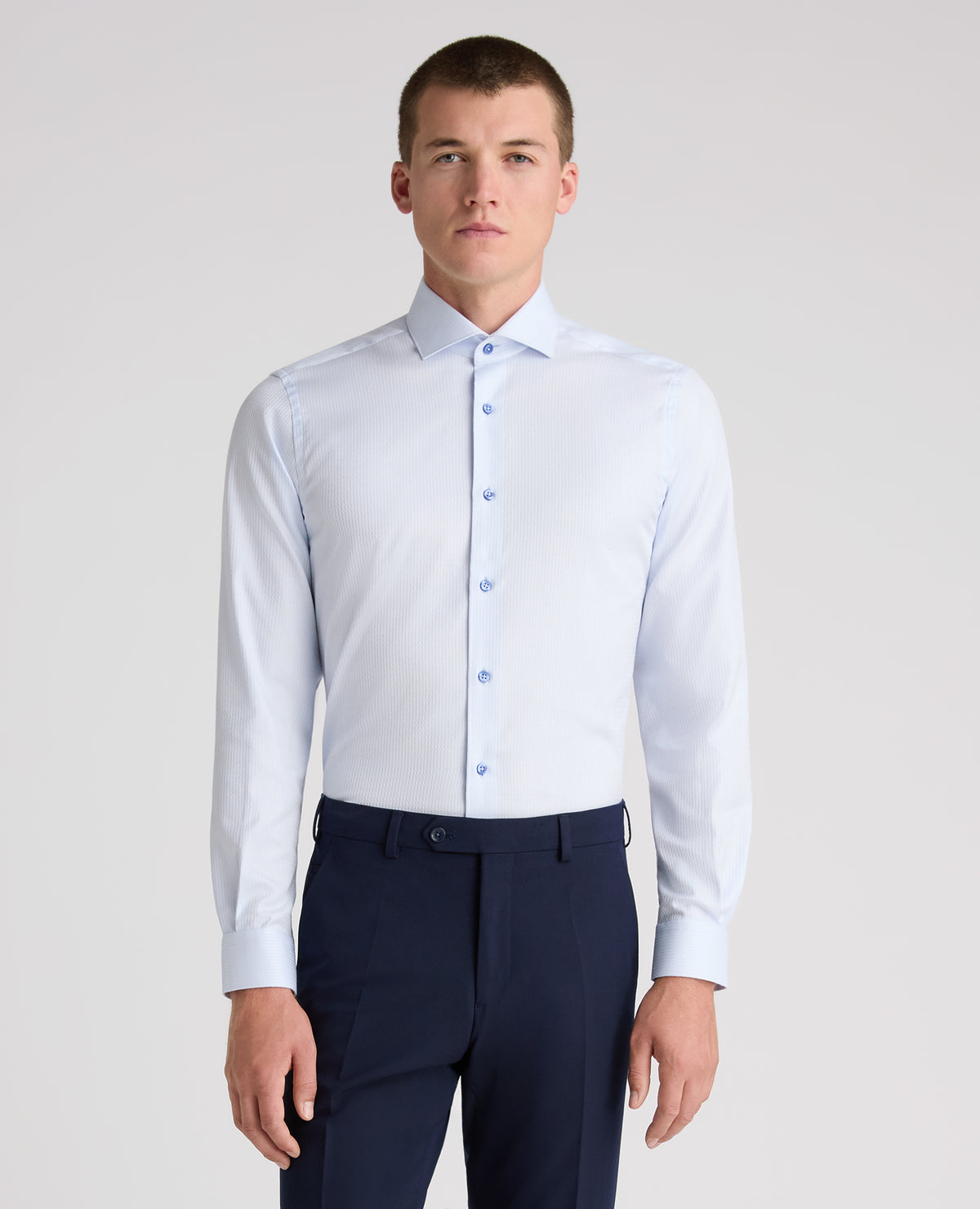Light Blue Tapered Fit Patterned Cotton Shirt