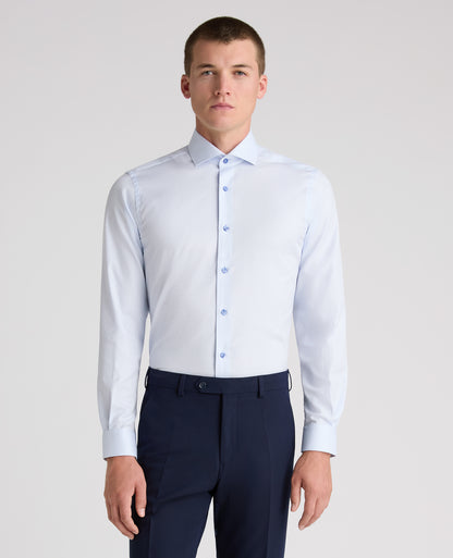 Light Blue Tapered Fit Patterned Cotton Shirt
