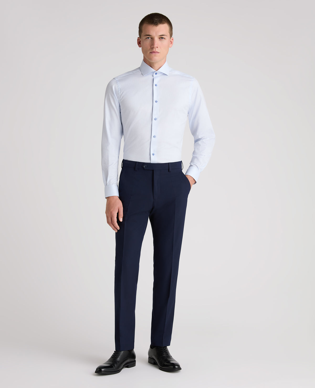 Light Blue Tapered Fit Patterned Cotton Shirt