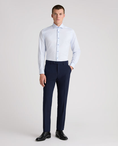 Light Blue Tapered Fit Patterned Cotton Shirt