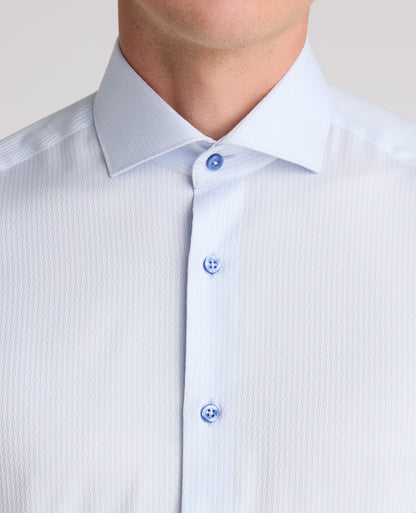 Light Blue Tapered Fit Patterned Cotton Shirt