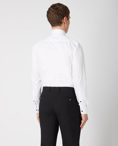 Man wearing a white Tapered Fit Cotton Shirt