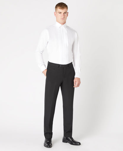 Man wearing a white Tapered Fit Cotton-Blend Shirt