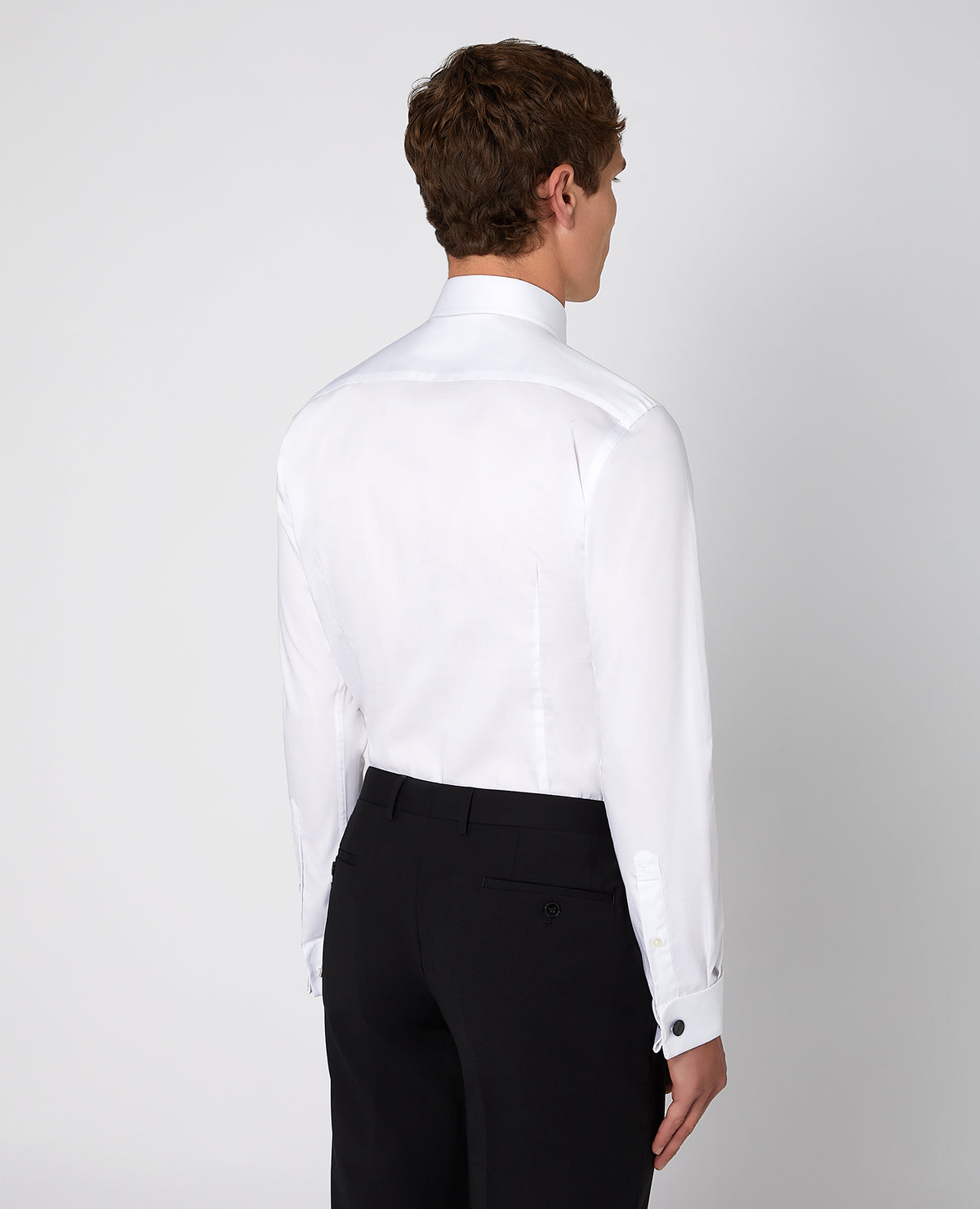 Man wearing a white Slim Fit Cotton Evening Shirt