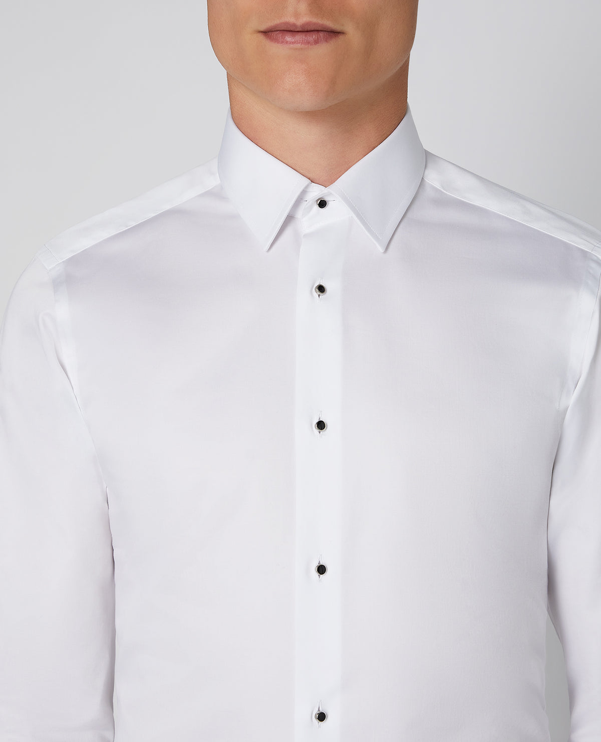 Man wearing a white Slim Fit Cotton Evening Shirt