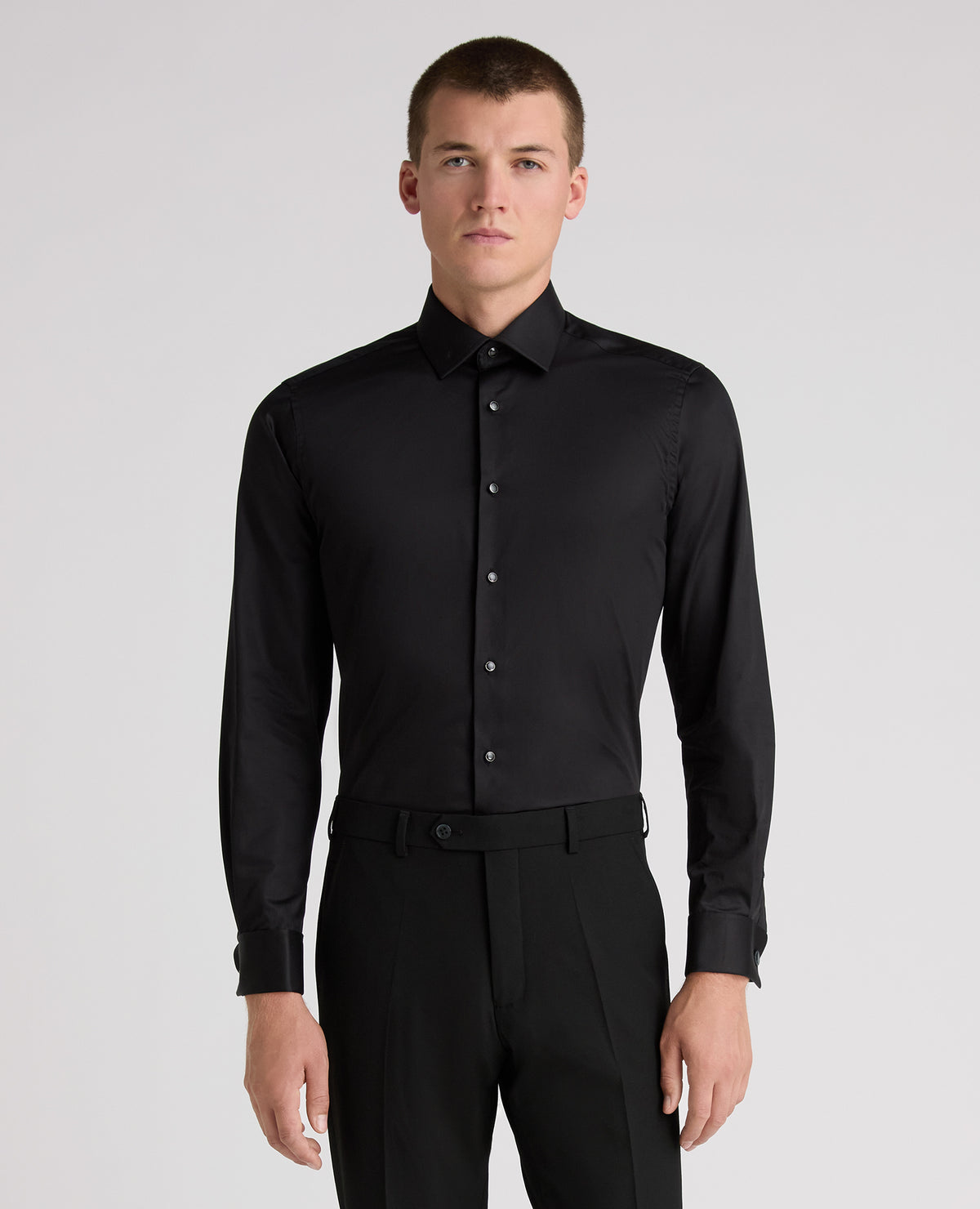 Black Tapered Fit Cotton Evening Shirt