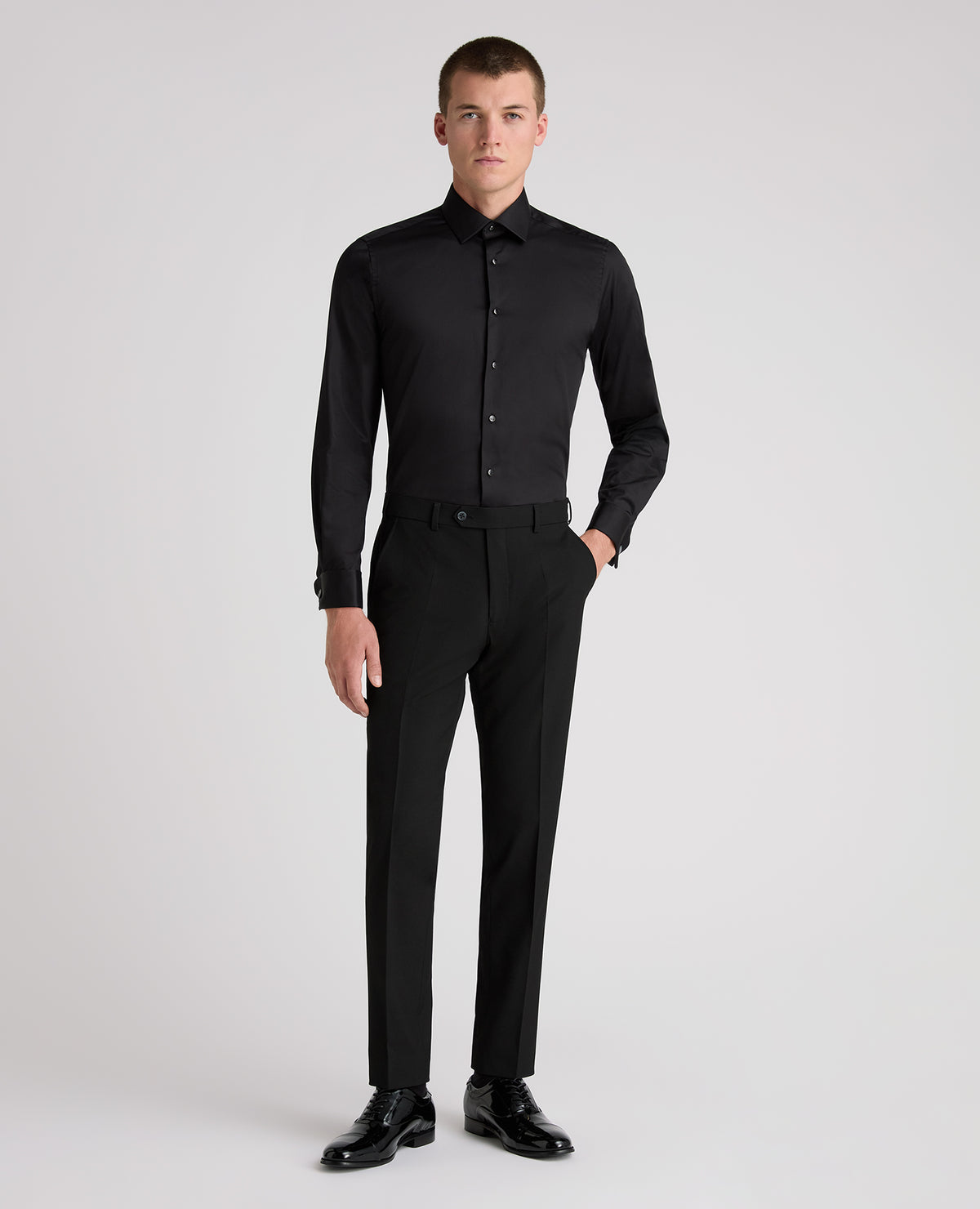 Black Tapered Fit Cotton Evening Shirt