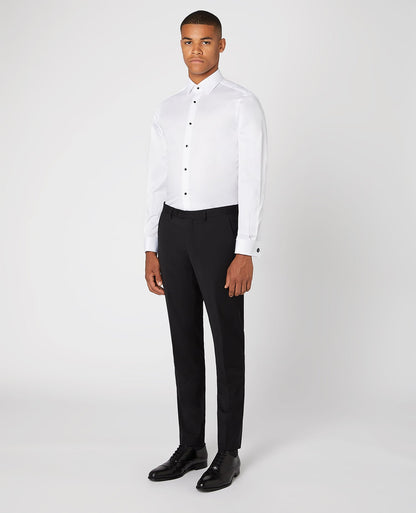 Man wearing a white Tapered Fit Cotton Evening Shirt